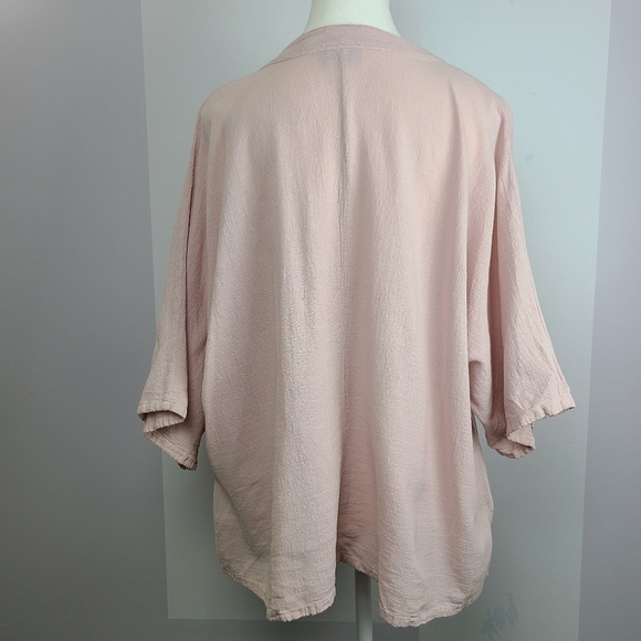 Oh My Gauze! rose pink v-neck 3/4 sleeve lagenlook relaxed fit blouse, sz L - Picture 3 of 9
